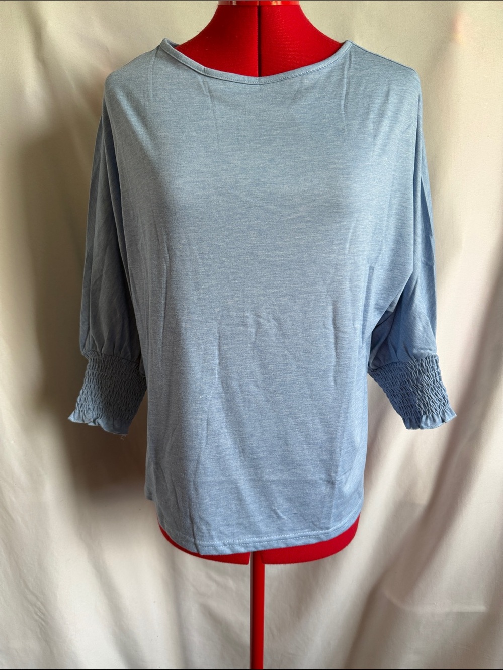 Light Blue Women's Smocked Sleeve Top SM98
